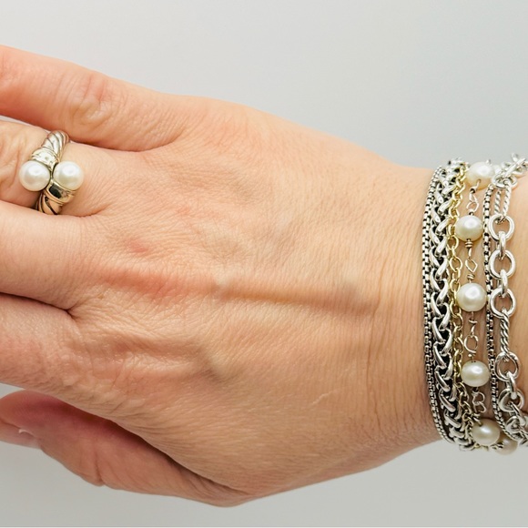David Yurman Multi Chain Bracelet With Pearl And 18k Gold - Picture 5 of 8